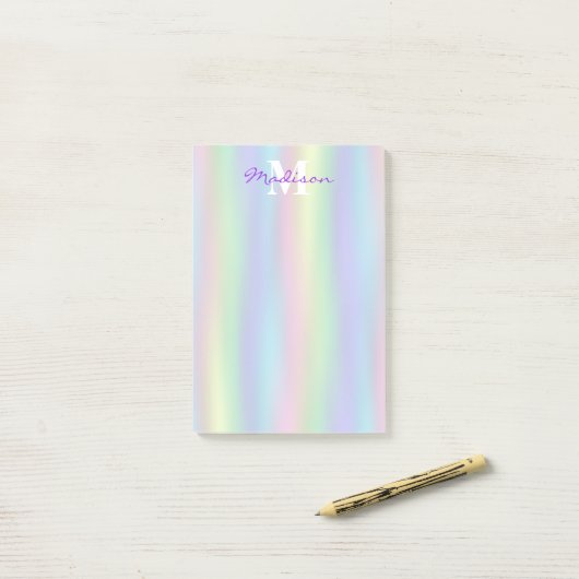 Soft Rainbow Holographic | Monogram Post-it Opmerk Post-it® Notes (Op bureau)