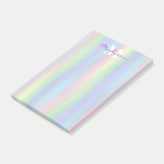 Soft Rainbow Holographic | Monogram Post-it Opmerk Post-it® Notes (Schuin)