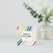 Soft Rainbow Minimalist Stripes Social Icons Vierkante Visitekaartje (Staand voorkant)