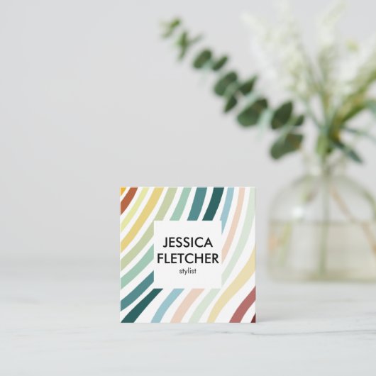 Soft Rainbow Minimalist Stripes Social Icons Vierkante Visitekaartje (Staand voorkant)