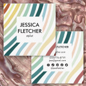 Soft Rainbow Minimalist Stripes Social Icons Vierkante Visitekaartje