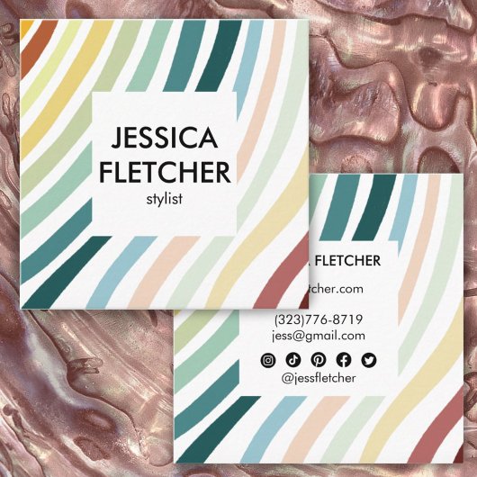 Soft Rainbow Minimalist Stripes Social Icons Vierkante Visitekaartje