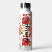 Soft Red Blush  Floral Naam toevoegen Waterfles (Links)