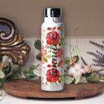 Soft Red Blush  Floral Naam toevoegen Waterfles<br><div class="desc">Bloemen waterfles.</div>