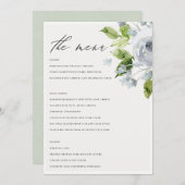 SOFT ROMANTIC AQUA BLUE WATERVERF FLORAL MENU (Voorkant / Achterkant)