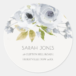 SOFT ROMANTIC AQUA BLUE WATERVERF FLORAL RONDE STICKER
