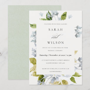 SOFT ROMANTIC BABY BLUE WATERVERF FLORAL WEDING KAART