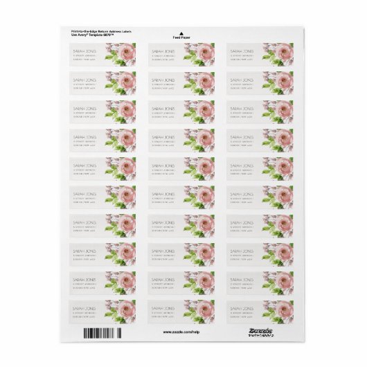 SOFT ROMANTIC BLUSH PINK WATERVERF FLORAL ADRES ETIKET (Full Sheet)