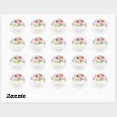 SOFT ROMANTIC BLUSH PINK WATERVERF FLORAL RONDE STICKER (Vel)