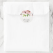 SOFT ROMANTIC BLUSH PINK WATERVERF FLORAL RONDE STICKER (Tas)