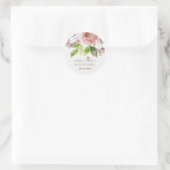SOFT ROMANTIC BLUSH PINK WATERVERF FLORAL RONDE STICKER (Tas)