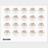 SOFT ROMANTIC BLUSH PINK WATERVERF FLORAL RONDE STICKER (Vel)