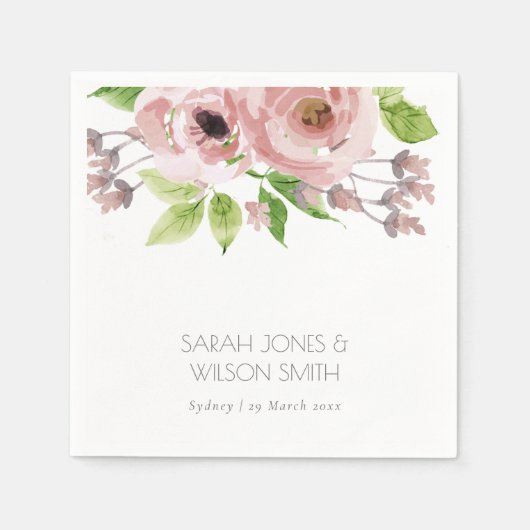 SOFT ROMANTIC BLUSH PINK WATERVERF FLORAL SERVET (Voorkant)