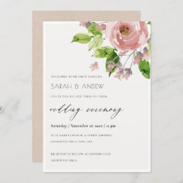SOFT ROMANTIC BLUSH PINK WATERVERF FLORAL WEDING KAART