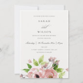 SOFT ROMANTIC BLUSH PINK WATERVERF FLORAL WEDING KAART (Voorkant)