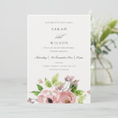 SOFT ROMANTIC BLUSH PINK WATERVERF FLORAL WEDING KAART (Staand voorkant)