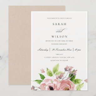 SOFT ROMANTIC BLUSH PINK WATERVERF FLORAL WEDING KAART