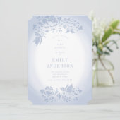 Soft Romantic Floral Blue Baby shower Invitation Kaart (Staand voorkant)