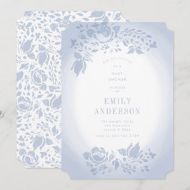 Soft Romantic Floral Blue Baby shower Invitation Kaart