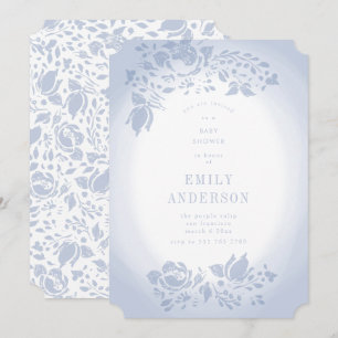 Soft Romantic Floral Blue Baby shower Invitation Kaart