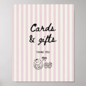 Soft Roos Stripes Baby shower Kaarten en geschenke Poster (Voorkant)