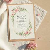 Soft Rose Bridal Shower Geometric Gold Wreath Kaart