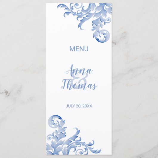 Soft Royal Blue Waterverf bloeien menu (Voorkant)