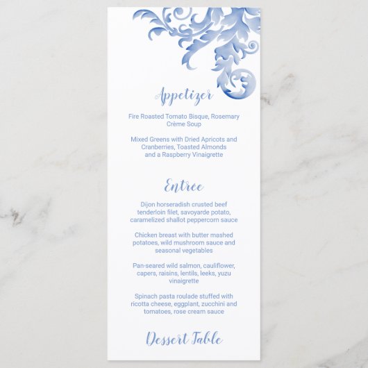 Soft Royal Blue Waterverf bloeien menu (Achterkant)