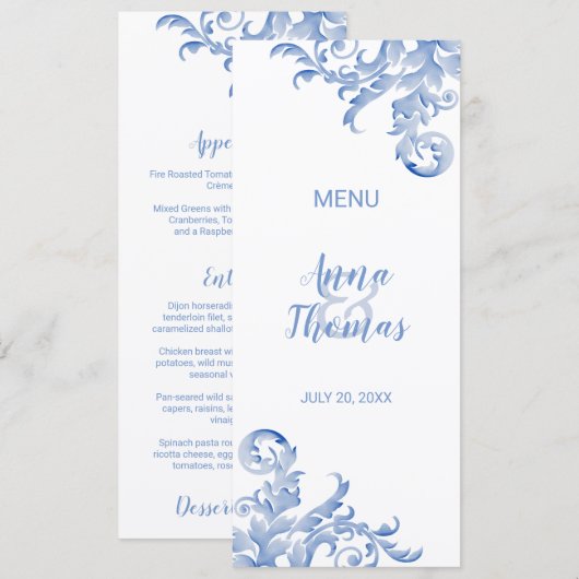 Soft Royal Blue Waterverf bloeien menu (Voorkant / Achterkant)