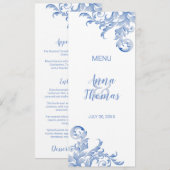 Soft Royal Blue Waterverf bloeien menu (Voorkant / Achterkant)