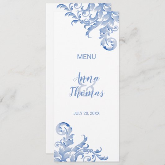 Soft Royal Blue Waterverf bloeien menu (Voorkant / Achterkant)