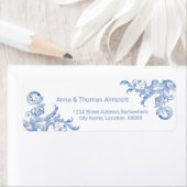 Soft Royal Blue Waterverf Flourish Etiket (Insitu)
