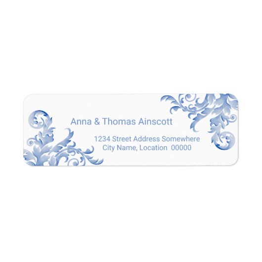 Soft Royal Blue Waterverf Flourish Etiket (Voorkant)