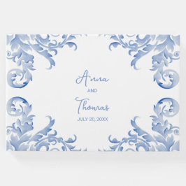 Soft Royal Blue Waterverf Flourish Gastenboek