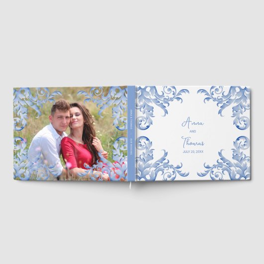 Soft Royal Blue Waterverf Flourish Gastenboek (Volledig)