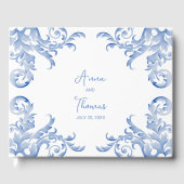 Soft Royal Blue Waterverf Flourish Gastenboek (Voorkant)