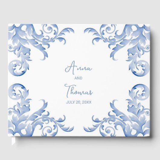 Soft Royal Blue Waterverf Flourish Gastenboek (Voorkant)