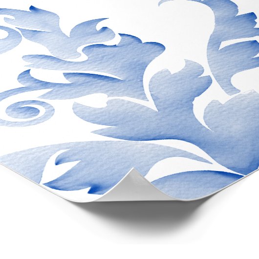 Soft Royal Blue Waterverf Flourish Seating Chart Poster (Hoek)