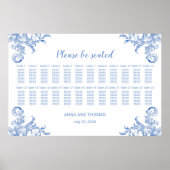 Soft Royal Blue Waterverf Flourish Seating Chart Poster (Voorkant)