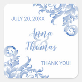 Soft Royal Blue Waterverf Flourish Wedding Favor Vierkante Sticker