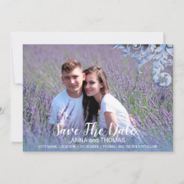 Soft Royal Blue Waterverf Vloeit de datum op Save The Date