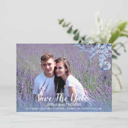 Soft Royal Blue Waterverf Vloeit de datum op Save The Date (Staand voorkant)