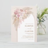 Soft roze beige Boho pampas grass Wedding Kaart (Staand voorkant)