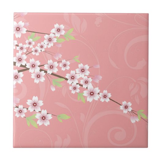 Soft roze Cherry Blossom Tegeltje (Voorkant)
