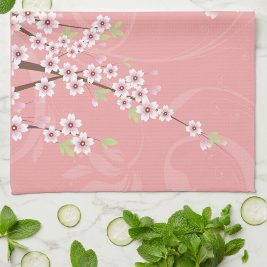 Soft roze Cherry Blossom Theedoek (Gevouwen)