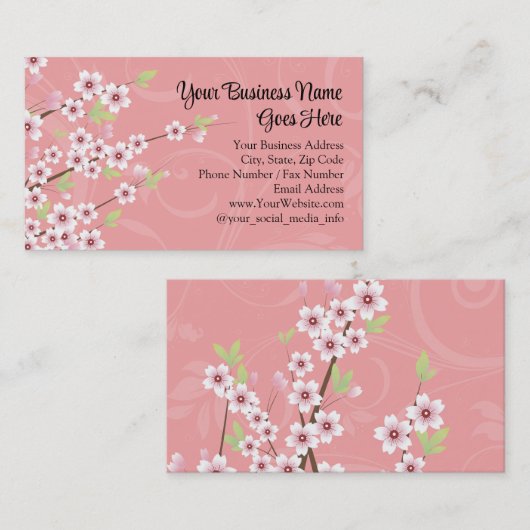 Soft roze Cherry Blossom Visitekaartje (Voorkant / Achterkant)