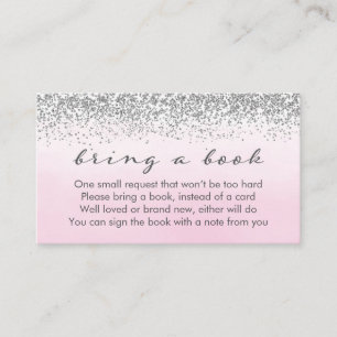 Soft roze en Silver Baby shower Book Request Card Informatiekaartje