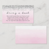 Soft roze en Silver Baby shower Book Request Card Informatiekaartje (Voorkant / Achterkant)