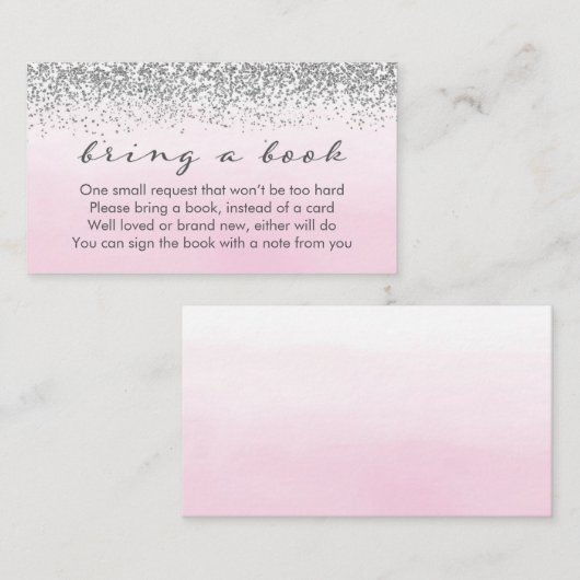 Soft roze en Silver Baby shower Book Request Card Informatiekaartje (Voorkant / Achterkant)