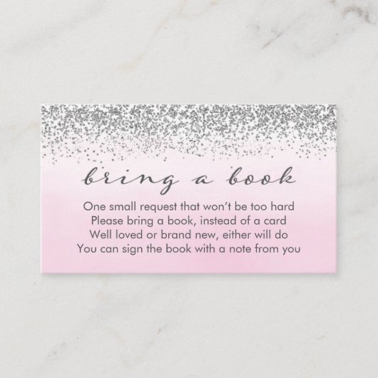 Soft roze en Silver Baby shower Book Request Card Informatiekaartje (Voorkant)